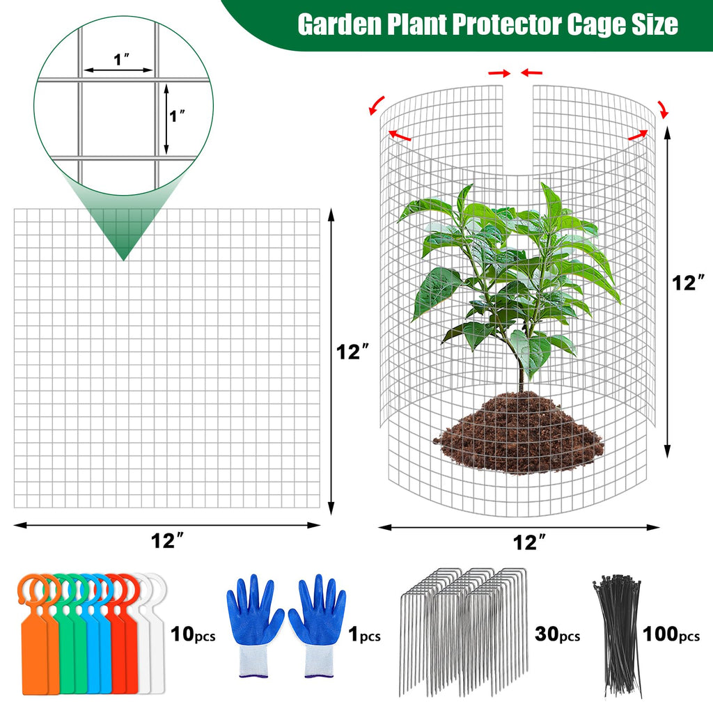 30Pcs Garden Plant Protector Cage 12''x12'', 10 Set Metal Wire Protectors