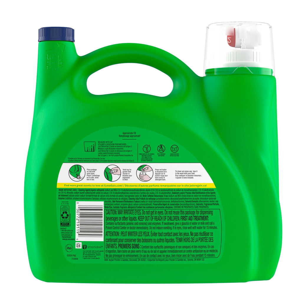 Gain Odor Defense Liquid Laundry Detergent, Super Fresh Blast Scent, 194 fl oz, 134 loads, 2 in 1, Laundry Detergent Liquid Soap, HE compatible