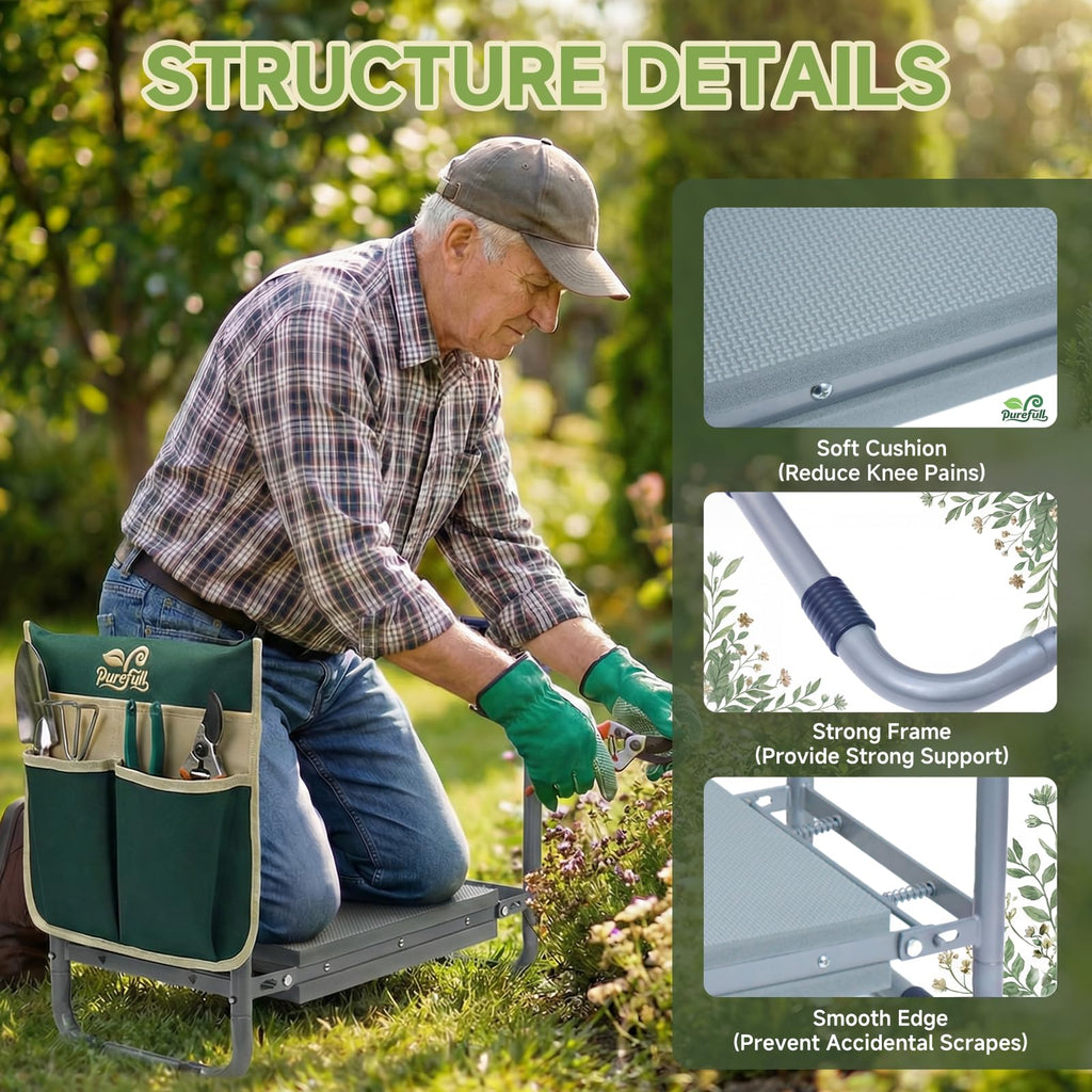 2-in-1 Heavy Duty Foldable Garden Kneeler And Stool With EVA Pad, Green