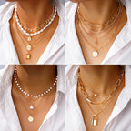 FAXHION 68 Pcs Gold Jewelry Set for Women with 7 Necklace, 17 Bracelet, 5 Hoop Earrings, 15 Stud Earrings, 24 Knuckle Rings for Women Jewelry Set for Women Gift