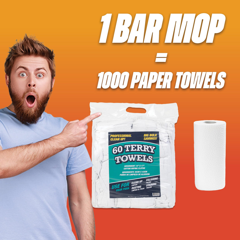 Arkwright TT60 Terry Cloth Rags Bulk, Pallet of 7500, 100% Cotton Cleaning Towels for Kitchen, Auto Shop and Bar Use, Absorbent Machine Washable, 14 x 17 in, White