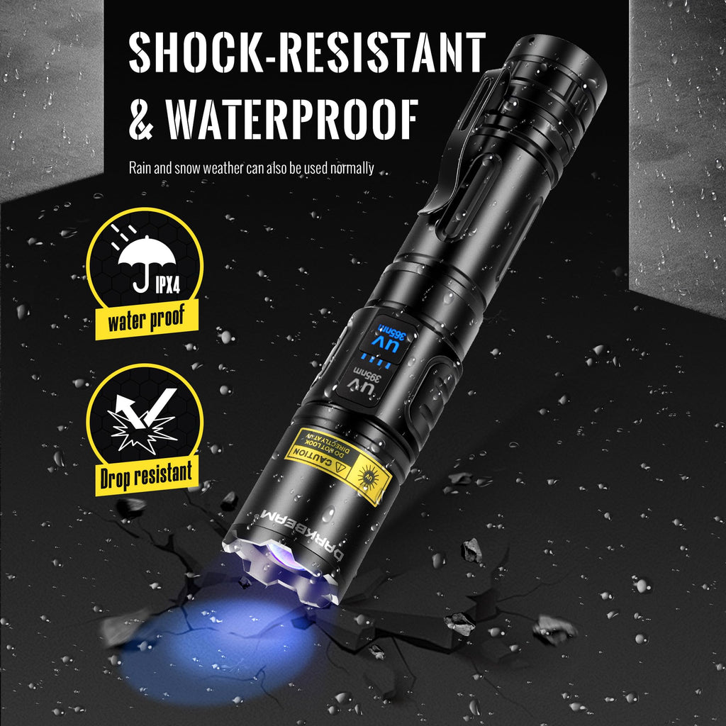 DARKBEAM UV Flashlight 365nm & 395nm Dual Black Light, Blacklight USB Rechargeable LED Ultraviolet Flashlights, Powerful Focusable Woods Lamp Pet Urine Detector, for Uranium Glass, Resin Curing
