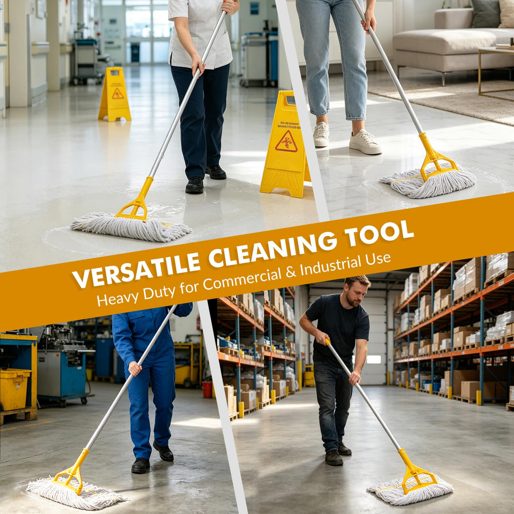 Commercial Mop Heavy Duty Industrial Mop- 3 Extra Large Cotton Looped Heads, 61" Aluminum Handle Mops for Concrete/Tile/Garage Floors-Home, Kitchen