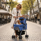 3 in 1 Dog Strollers 4 Wheels Folding Pet Stroller with Detachable Carrier Multifunction Portable Dogs Travel Carriers for Medium Small Puppy Kittens(Solid Blue)