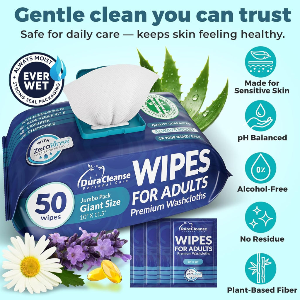 XL Bath Wipes for Adults Bathing No Rinse (2pk) 100 Ct. + 8 Travel Body Wipes 10 x 11.5" Adult Disposable Washcloths for Elderly Incontinence - After Surgery Must Haves Supplies & Elder Care Products