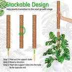 ROADPLUM 102 Inch Moss Pole for Plants Indoor (2*21.7", 2*16.5", 2*12.6") 6Pcs Coco Coir Pole Monstera Plant Support Pole for Plants Climbing with 65.6ft Twist Tie, Plant Tie and Jute Rope for Potted
