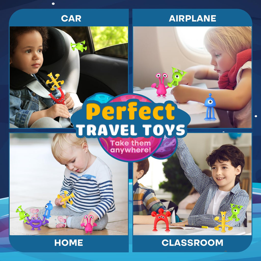 Suction Toy Toddler Bath Toys: No Hole Bath Toy for Boys Girls Gifts - 18PCS Sensory Fidget Toys for Kids - Baby Window Building Toy Gooide Bag Stuffers - Travel Toys Road Trip Essential