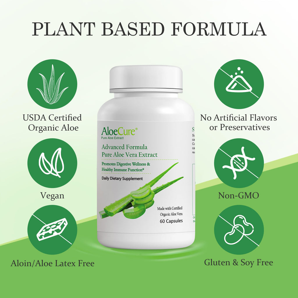 AloeCure Organic Aloe Vera Capsules, 160,000mg Inner Aloe Leaf Equivalent per Serving, Support Gut, Digestive, & Immune Health, Helps Maintain Balanced Stomach Acidity, Aloin Free, 60 Capsules