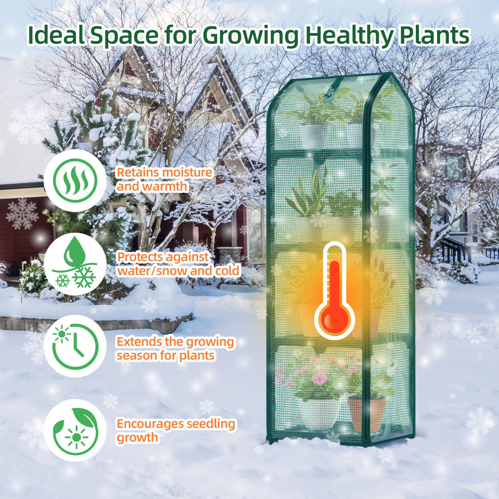 Ohuhu Mini Greenhouse for Indoor Outdoor, Small Plastic Plant Green House with Locking Wheels Portable Greenhouses with Durable Cover for Seedling, Ideal Gardening Gifts for Women Men Green
