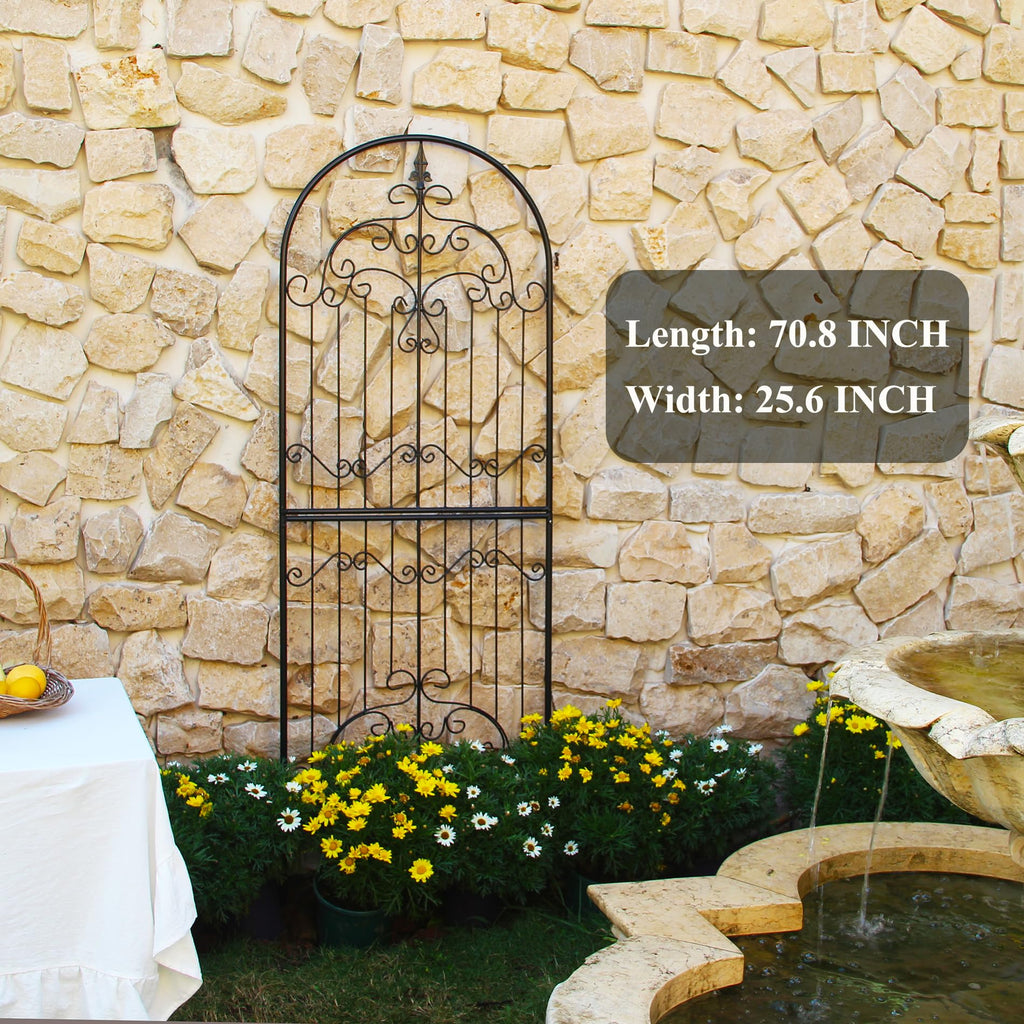 SCENDOR Garden Trellis for Climbing Plants 70.8" H x 25.6" W Metal Wrought Iron Outdoor Wall Panel for Vines Flowers Elegant Accent Decorative Garden Structure