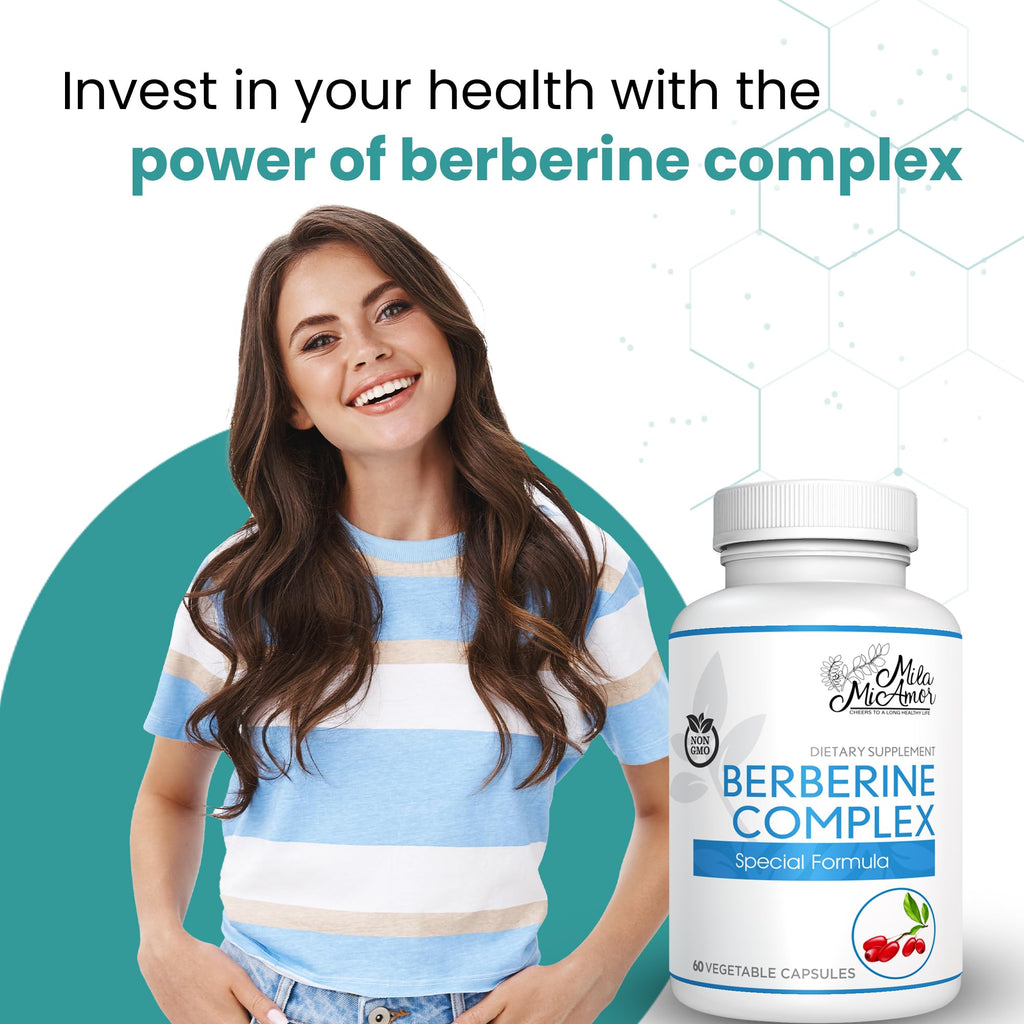 Mila Miamor Berberine Complex HCL 500mg - Special Berberine Supplement with Melon Fruit & Banaba Leaf - Non-GMO, Made in USA - Heart, Cognitive & Gastrointestinal Health - 60 Capsules