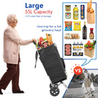 Shopping Cart, Super Loading Grocery Trolley, 220 lbs Capacity, Foldable Cart with Extra Large Black Shopping Bag Portable Grocery Utility Cart With Adjustable Bungee Cord