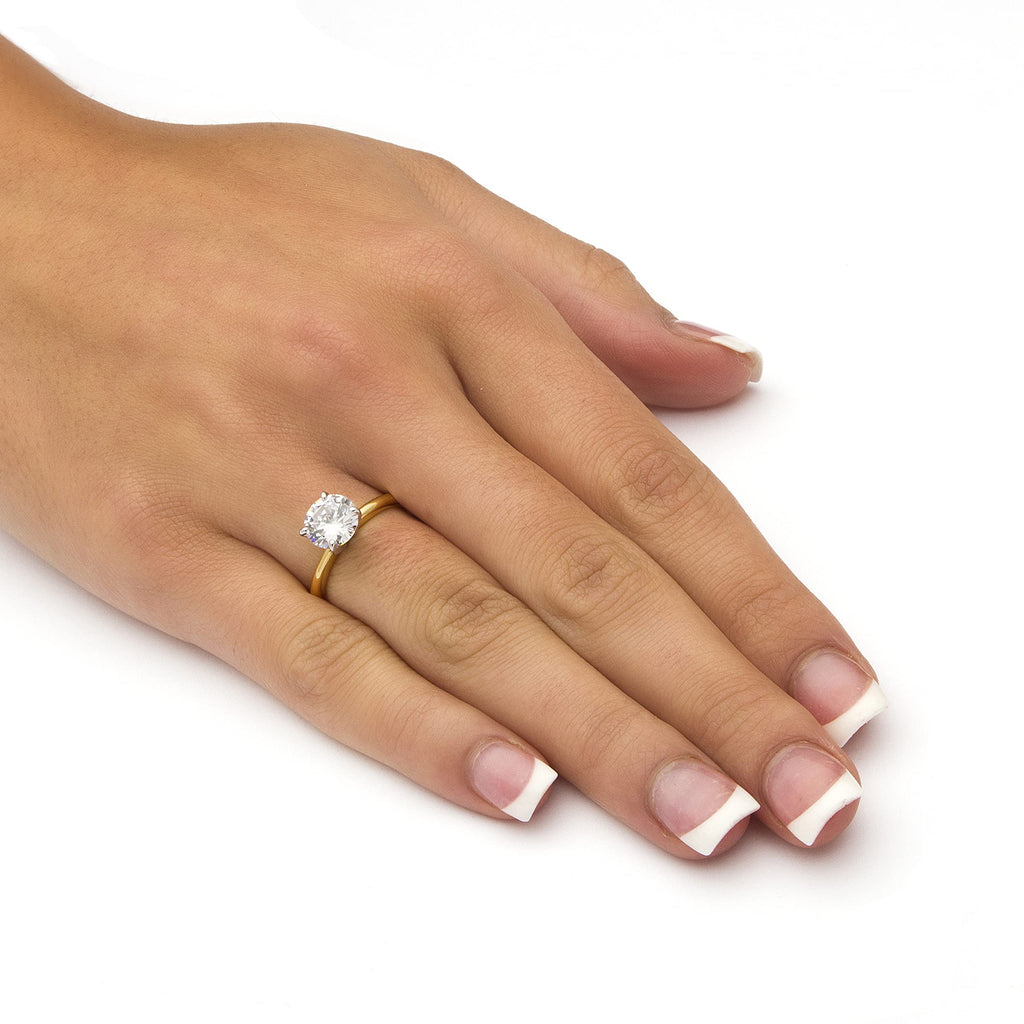 Palm Beach Jewelry PalmBeach Yellow Gold-plated Platinum-Plated or Silvertone Round Cubic Zirconia Solitaire Engagement Ring Sizes 5-10 Size 6