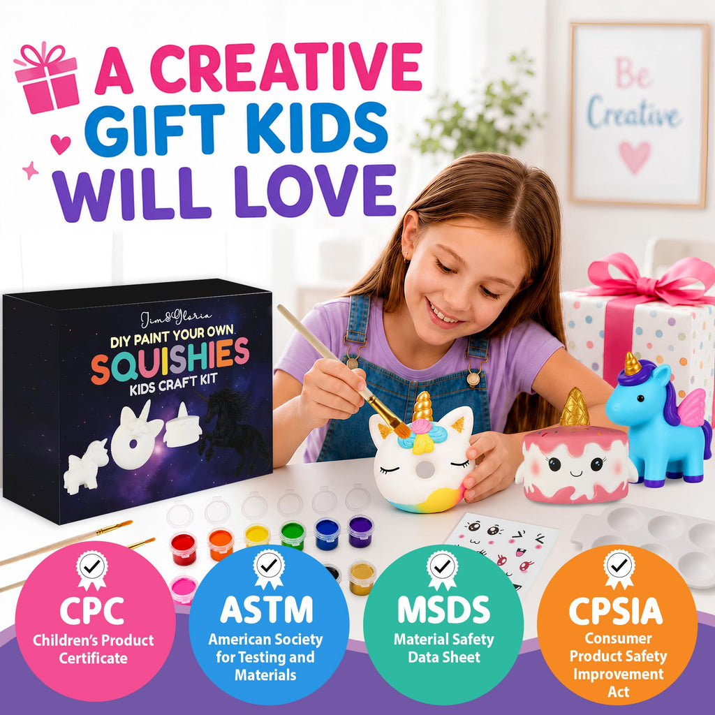 Jim&Gloria Paint Your Own Squishies, Jumbo Squishy Toy Gifts for Girls and Boys 8 9 10 11 12 13 14, Arts and Crafts Squeeze Toys, Party Favors for Birthday, Christmas Gift, Pack of 3
