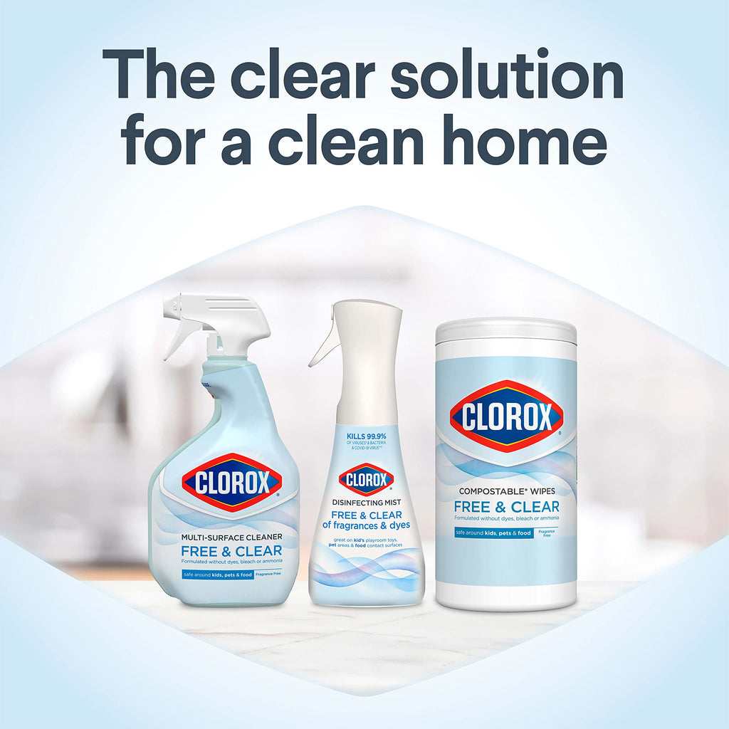 Clorox Free & Clear Disinfecting Mist Refill, Household Essentials, Fragrance Free, 14 Fluid Ounces, Pack of 3
