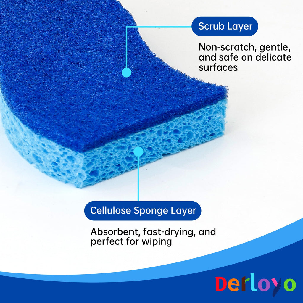 Non Scratch Scrub Sponges, 24 Count Kitchen Sponges Pack Safe on Non-Stick Cookware, Dual Sided Cleaning Sponges for Dishes, Blue