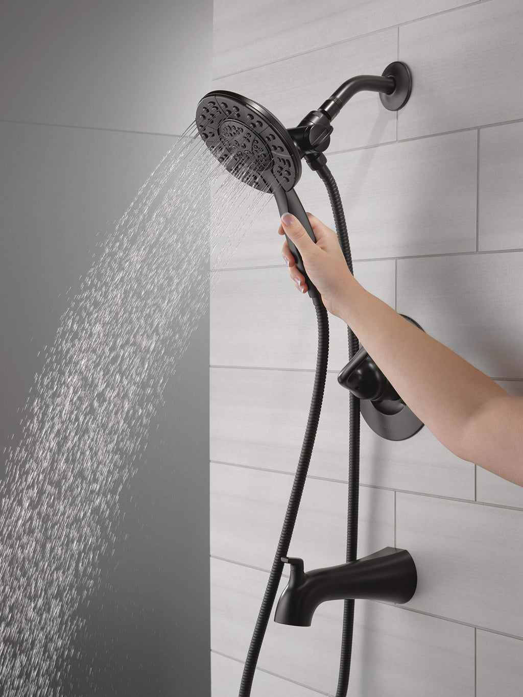 Delta Arvo 14 Series Matte Black Bathtub Shower Faucet Set with In2ition 2-in-1 Dual Shower Head with Handheld Spray Combo, Valve Trim Kit, Matte Black 144840-BL-I (Valve Included)