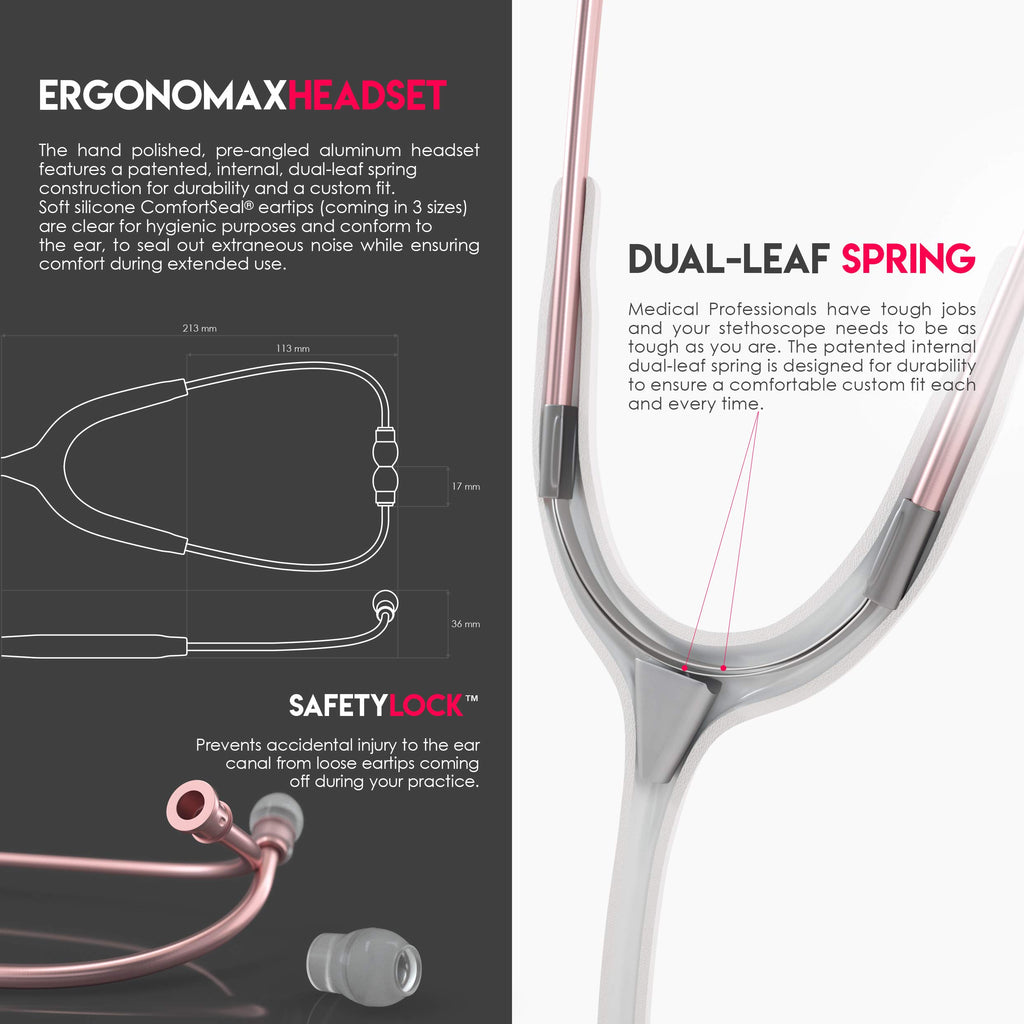 MDF Instruments, Acoustica Lightweight Stethoscope for Doctors, Nurses, Students, Home Health Use, Adult, Dual Head, White Tube, Rosegold (Matte Finish) Chestpiece-Headset, MDF747XPRG29