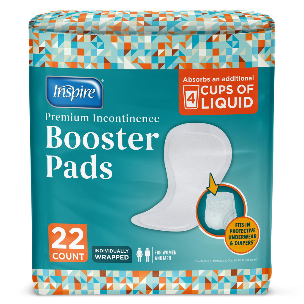 Inspire Ultra Absorbency Incontinence Booster Pads | Absorbs Over 4 Cups! | for Women or Men, Adhesive Strip Use in Incontinence Underwear and Diapers Leak-Free (22 Count)
