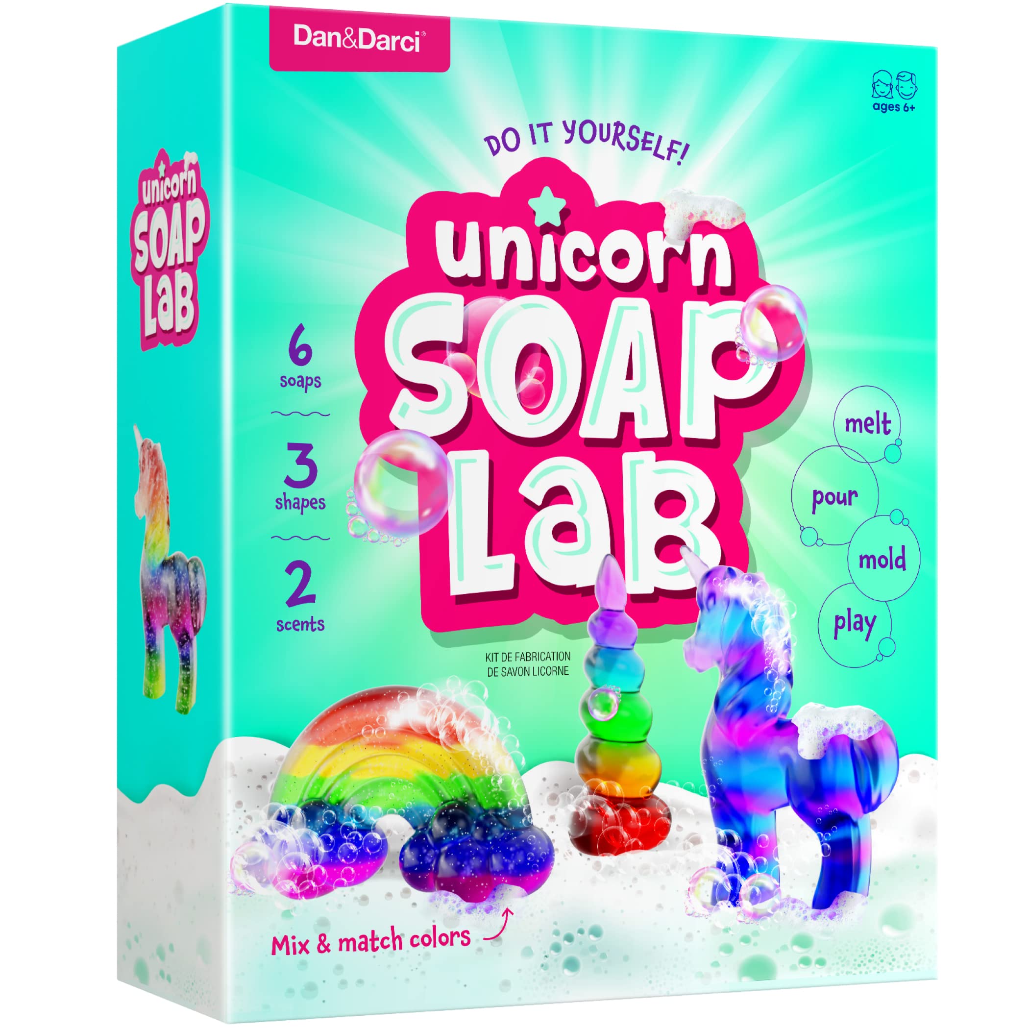 Dan&Darci Unicorn Soap Making Kit - Girls Crafts DIY Project Age 6+ Year Old Kids - Unicorn Girl Gifts - Science STEM Activity Teenage Gift - Make Your Own Soap Kits - Craft Toys Ages 6 7 8 9 10 11 12