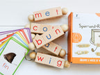 LITTLE BUD KIDS Spin-and-Read Montessori Phonetic Reading Blocks with CVC Phonics Flashcards for Beginner Readers, Montessori Reading Wooden Toys for 3 Years +