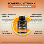 Liposomal Vitamin C 1700 mg - High Absorption Fat Soluble Complex - Antioxidant, Energy Boost & Immune Support - Vitamin C Supplement Made in USA - NON-GMO, SOY-Free & Gentle on Stomach - 180 Capsules