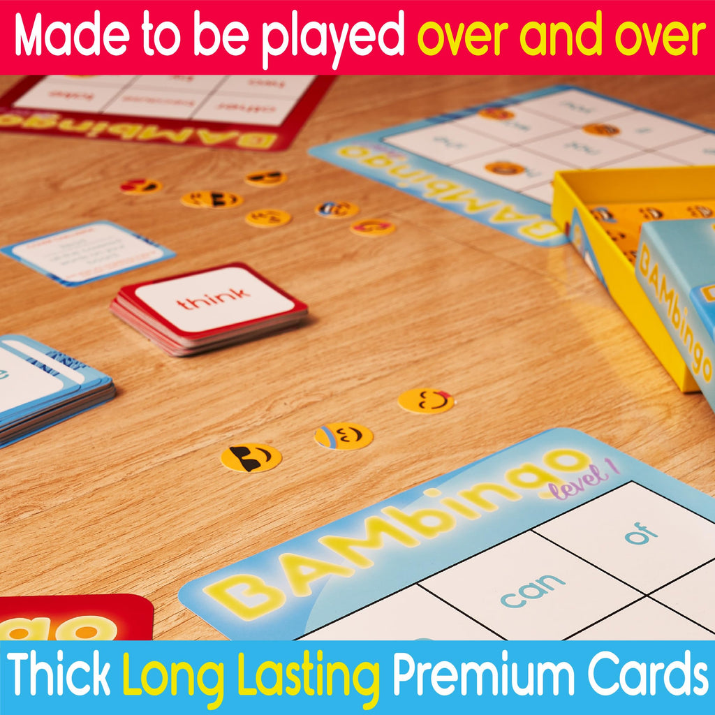 THE BAMBINO TREE Sight Word Bingo Game Level 1 and 2 - Educational Games for Kids - Learn to Read Vocabulary for Kindergarten 1st Grade - Dolch's Fry's Words Lists