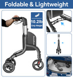 Soundfuse 3 Wheel Walkers for Seniors, Lightweight Foldable Aluminum Rollator Walker, Height Adjustable Three Wheel Walker, Black