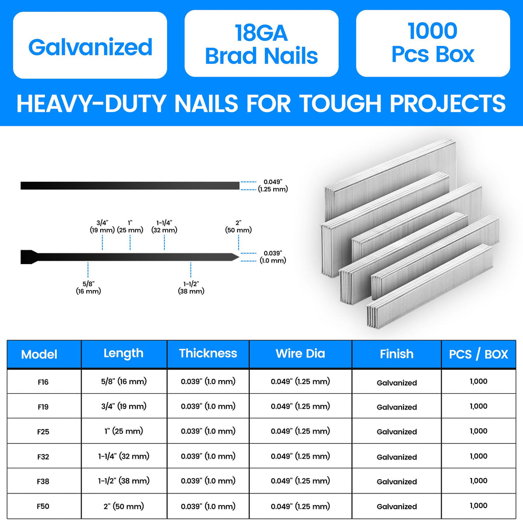 meite 18 Gauge Brad Nails, 1-1/2 Inch 18GA Brad Nails 1,000 Pcs