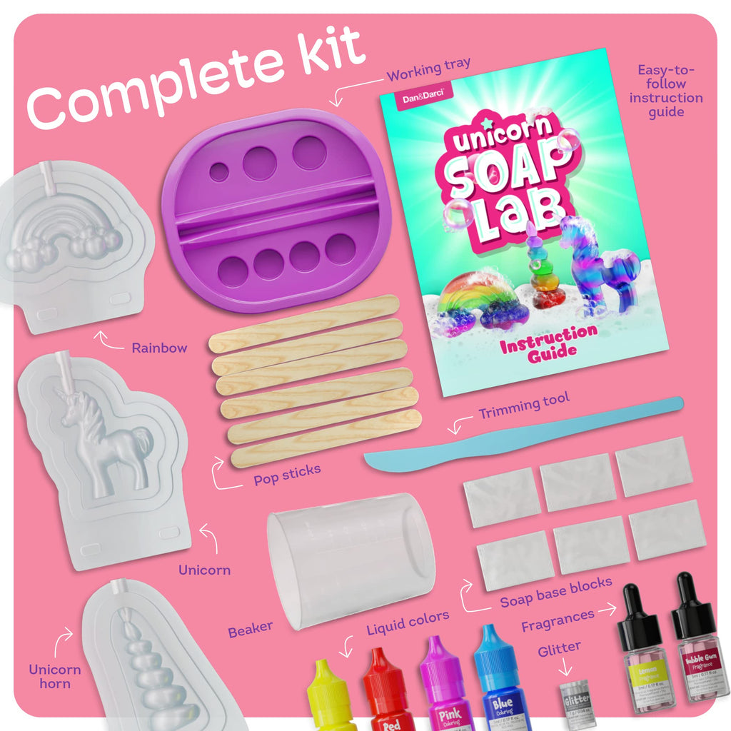 Dan&Darci Unicorn Soap Making Kit - Girls Crafts DIY Project Age 6+ Year Old Kids - Unicorn Girl Gifts - Science STEM Activity Teenage Gift - Make Your Own Soap Kits - Craft Toys Ages 6 7 8 9 10 11 12