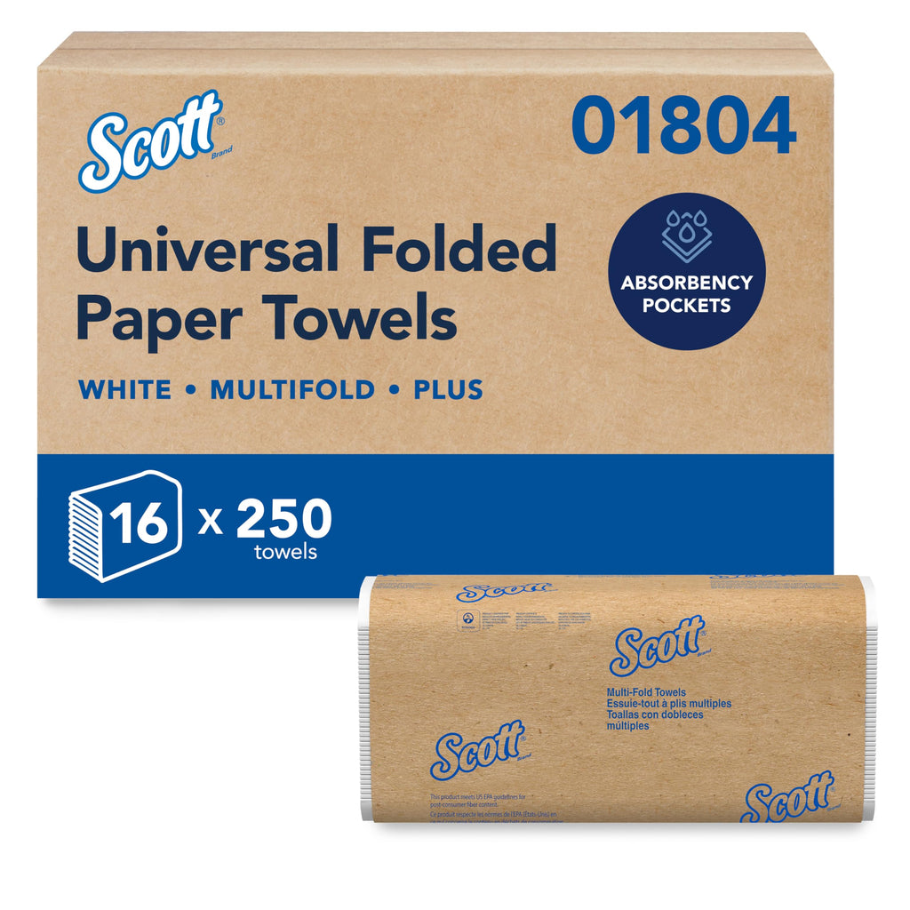 Scott® Professional Universal Multifold Paper Towels, Bulk (01804), Absorbency Pockets, 9.2" x 9.4" sheets, Plus Tier, Compressed, White (250 Sheets/Pack, 16 Packs/Case, 4,000 Sheets/Case)