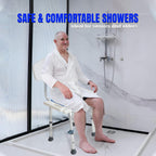 AQUADREA Shower Chair for Inside Shower With Soap box - Height Adjustable Shower Chair for Elderly and Disabled with Removeable Back & Enhanced Non-Slip Feet - Lightweight Aluminum Construction - Blue