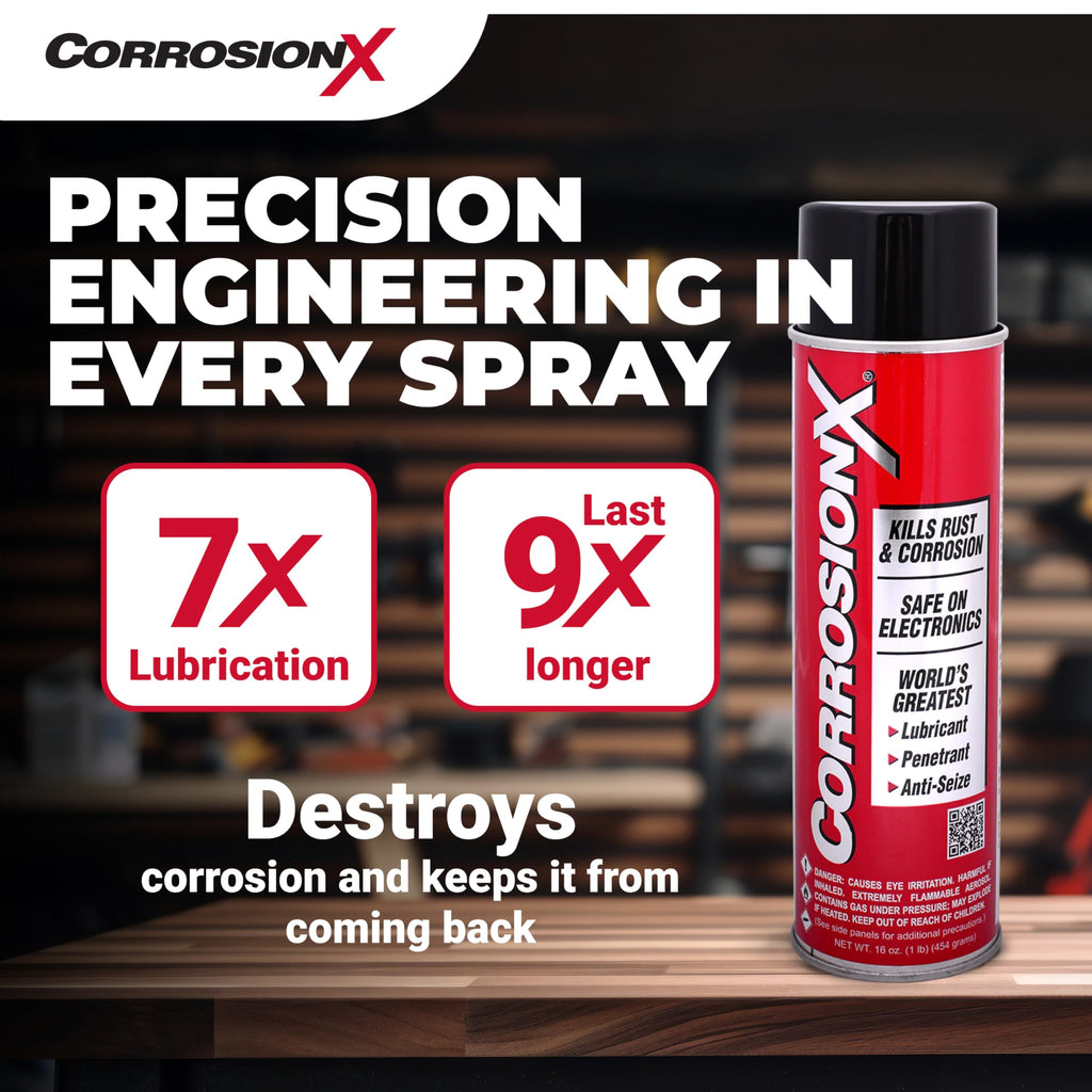 CorrosionX Rust Inhibitor, Industrial-Strength Dielectric Corrosion Prevention, Lubricant & Penetrant for Marine, Automotive, Electronics & RV Use, Protects Bolts, Cables, Engines, 16oz Trigger Spray