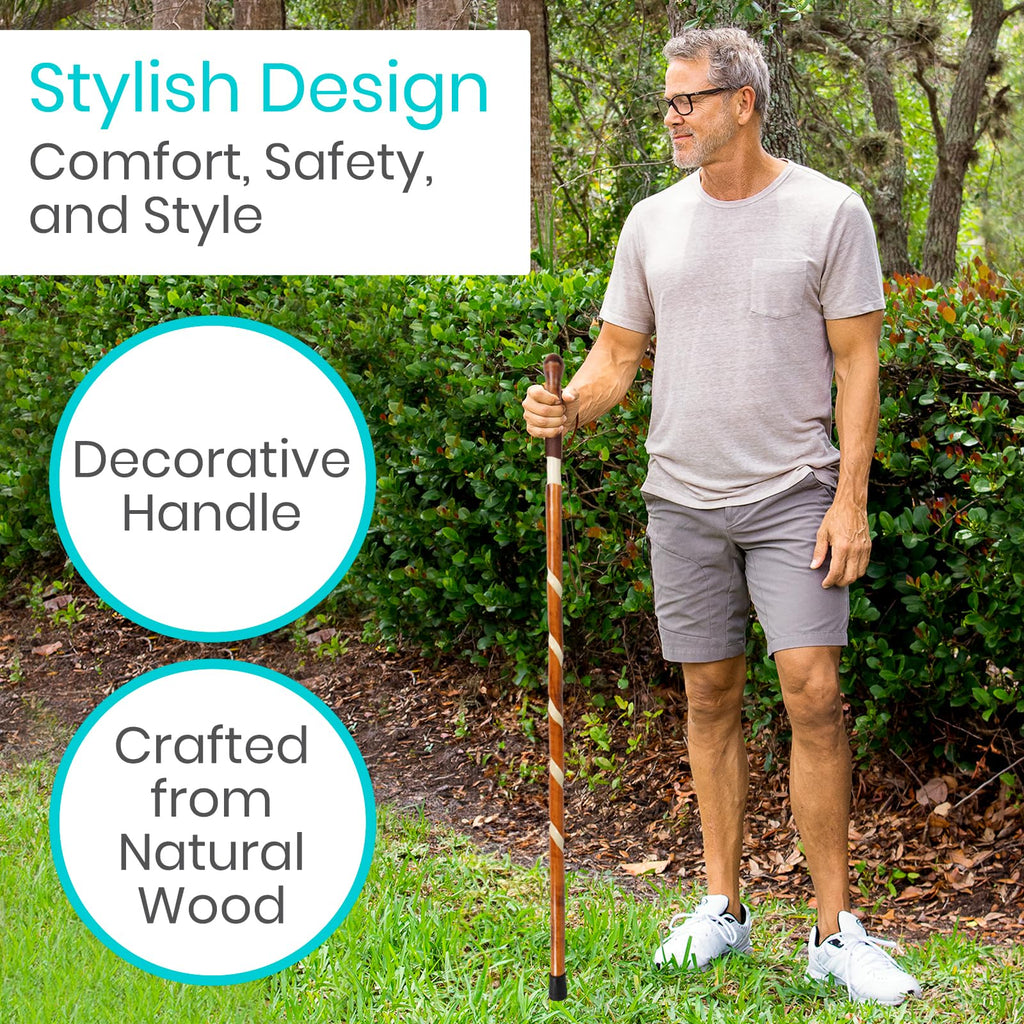 Vive Wooden Walking Stick - (48") Willow Cane for Seniors Hiking & Balance - Heavy Duty Carved Twisted Wood Sticks for Men & Women - Stylish Support Pole for Outdoor Trekking & Weight Bearing