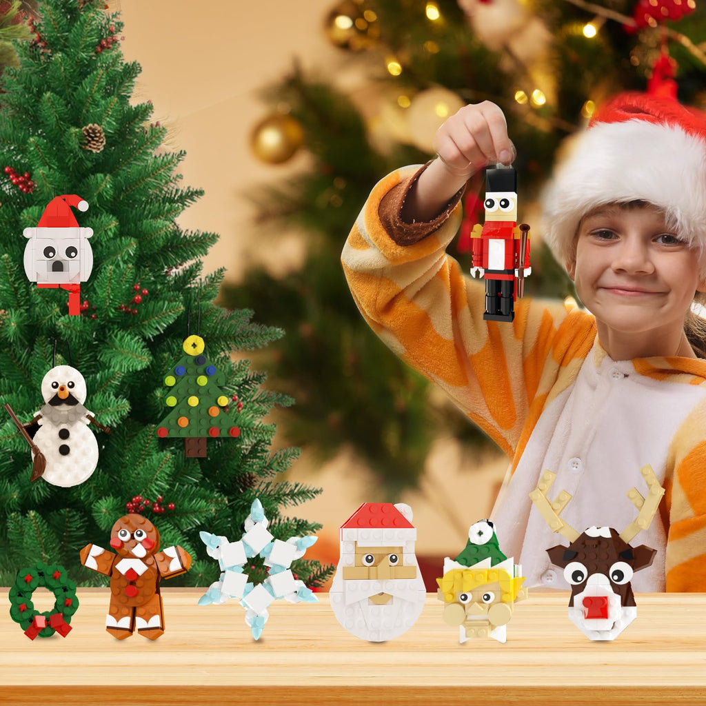 Christmas Ornaments Building Kit, Christmas Tree, Wreath, Santa, Snowman, Gingerbread, Reindeer, Nutcrackers, Snowflake 11-in-1. Stocking Stuffers Decor Toys Gifts for Boys Girls Kids.