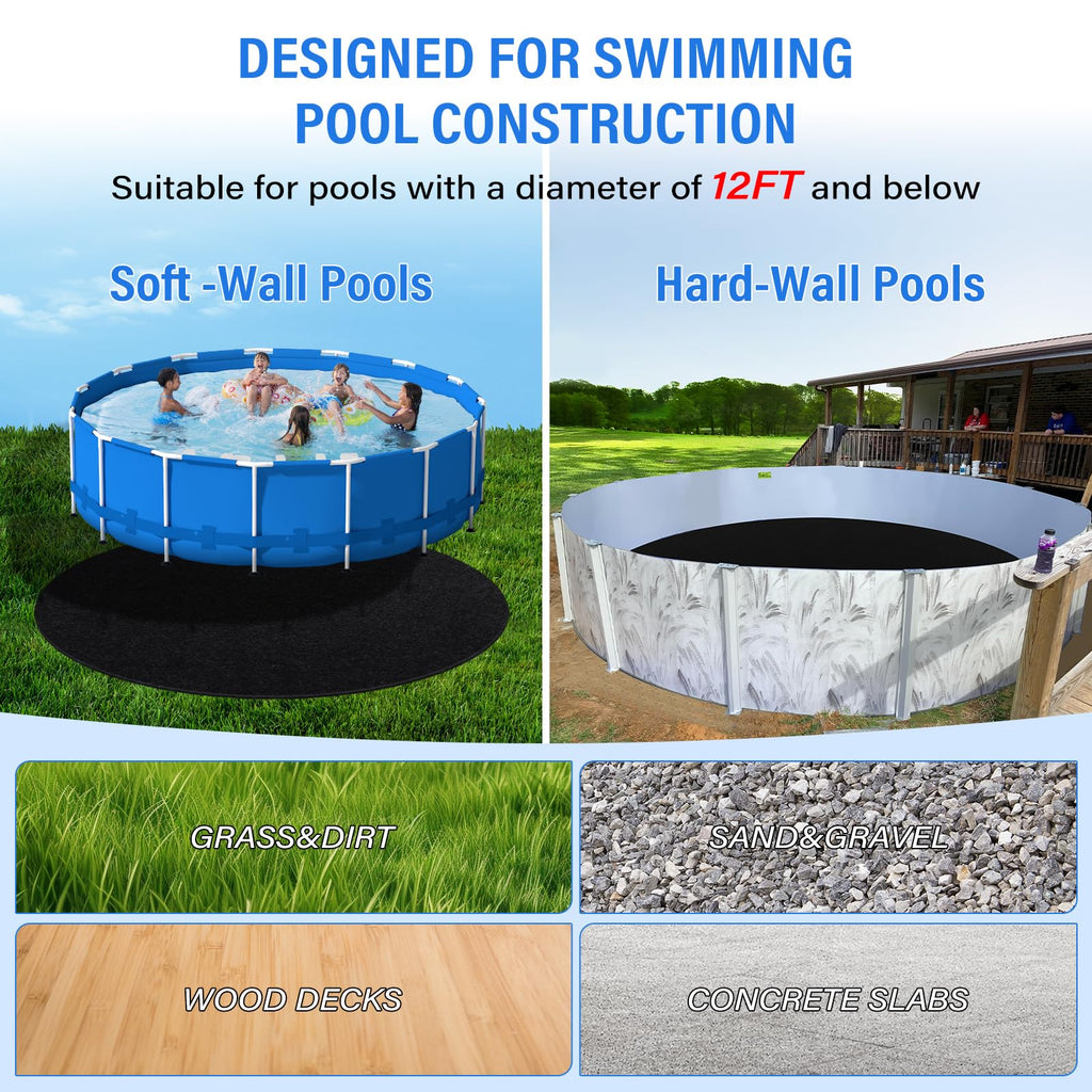TIXANF 350G/M² Thicker 12FT Pool Liner Pad,Pre-Cut Heavy Duty Round Pool Liner Pad, Seamless Above Ground Pool Liner,Durable,Puncture Protection,Extend Liner Life Black
