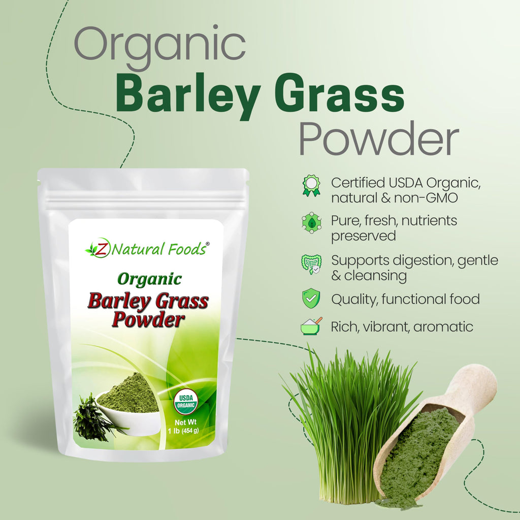 Z Natural Foods Organic Barley Grass Powder - USDA Organic Whole Food Green Blend for Energy Boost, Detox & pH Balance with Amino Acids, Minerals - Antioxidant Mix for Juice, Water, Smoothies, 1 lb