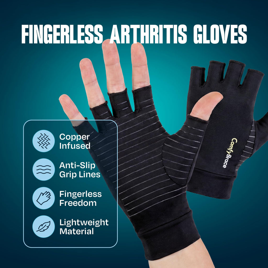 ComfyBrace Copper Arthritis Gloves, Hand Compression Gloves for Women & Men