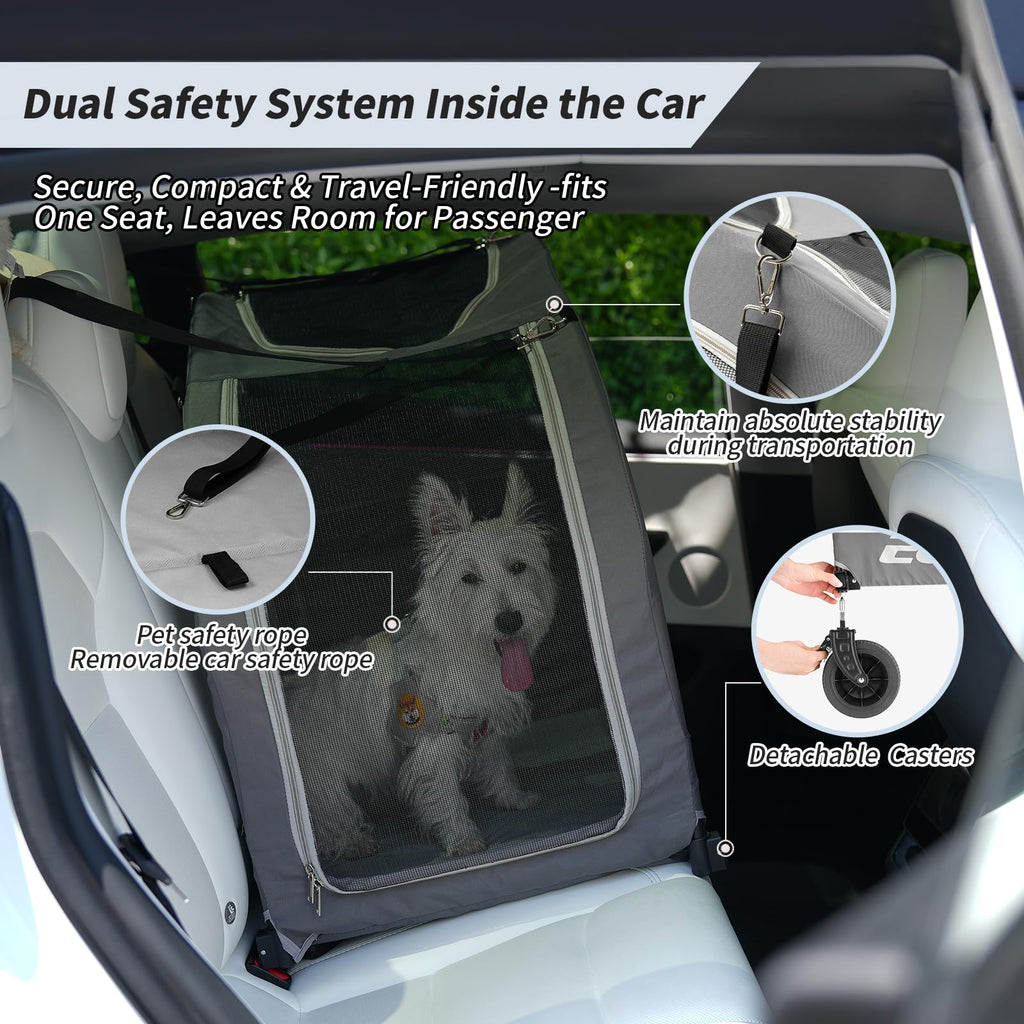 EchoSmile 4 Wheels Pet Stroller, Dog & Cat Stroller for All-Season, Lightweight Carrier with Storage Basket, Adjustable Handle, Removable Pad, Breathable Mesh, Up to 135 lbs, Grey