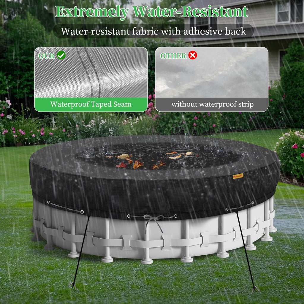 10Ft Round Pool Cover,Heavy Duty Waterproof Round Pool Covers for Above Ground Pools with Ground Nails and Windproof Ropes,Increase Stability&Tear-Resistant, Waterproof and Dustproof, Black