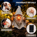 EXYGLO Solar Gnome Garden Statue Decor, 5.7" Middle Finger Gnome with Flickering Cigar Outdoor Funny Decoration for Lawn, Patio, Yard, and Unique Housewarming, Individual Birthday Ornament Gift