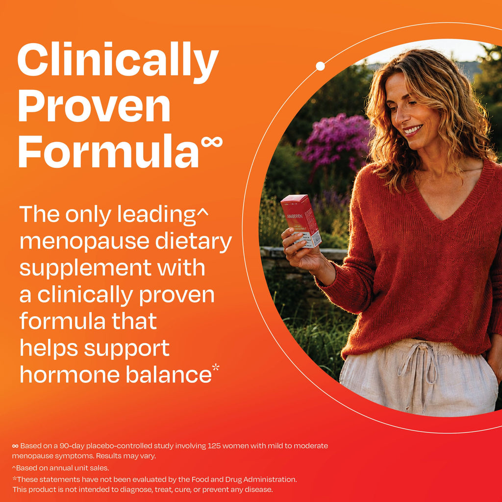 Amberen Menopause Supplement for Women, 120 Capsules, Clinically Proven, Helps Support Hormone Balance, Helps Relieve 12 Menopause Symptoms: Hot Flashes, Night Sweats, Mood Swings and More