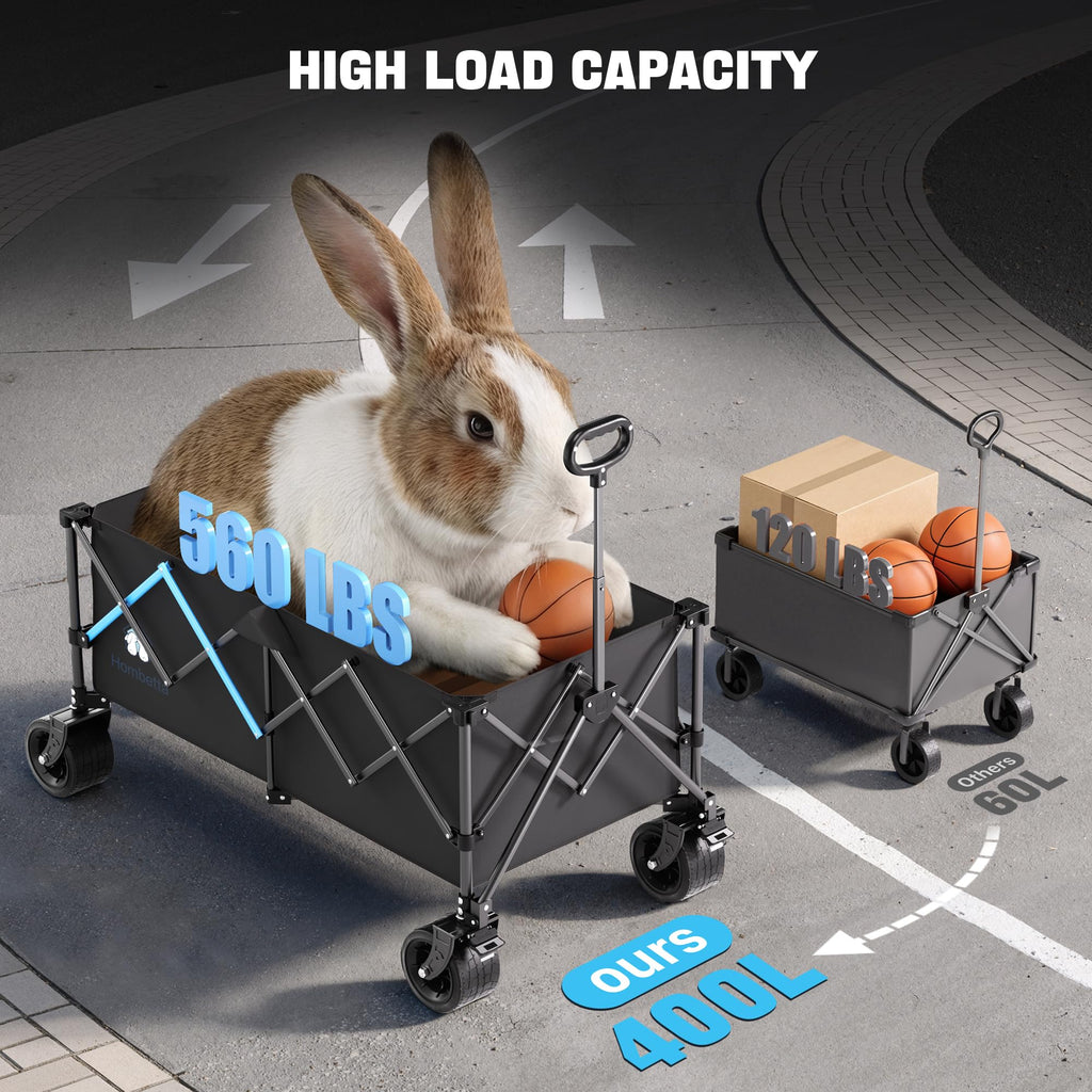 48" XL Collapsible Wagon Cart, 560 lbs Capacity Heavy Duty Folding Wagon with 7" All-Terrain Wheels, Foldable Utility Wagon for Camping, Garden, Shopping, Sports & Moving