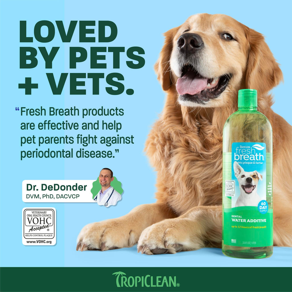 TropiClean Fresh Breath Dental Water Additive, Dog Breath Freshener, 33.8oz
