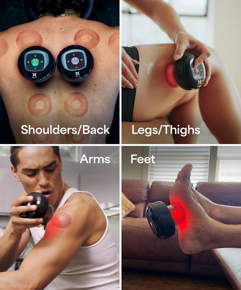 REVO The Original 4-in-1 Smart Cupping Massager with LED Light, Heat, Dynamic Suction & Vibration Massage, Portable Cordless Rechargeable Cupping Device for Body- 1 Pack