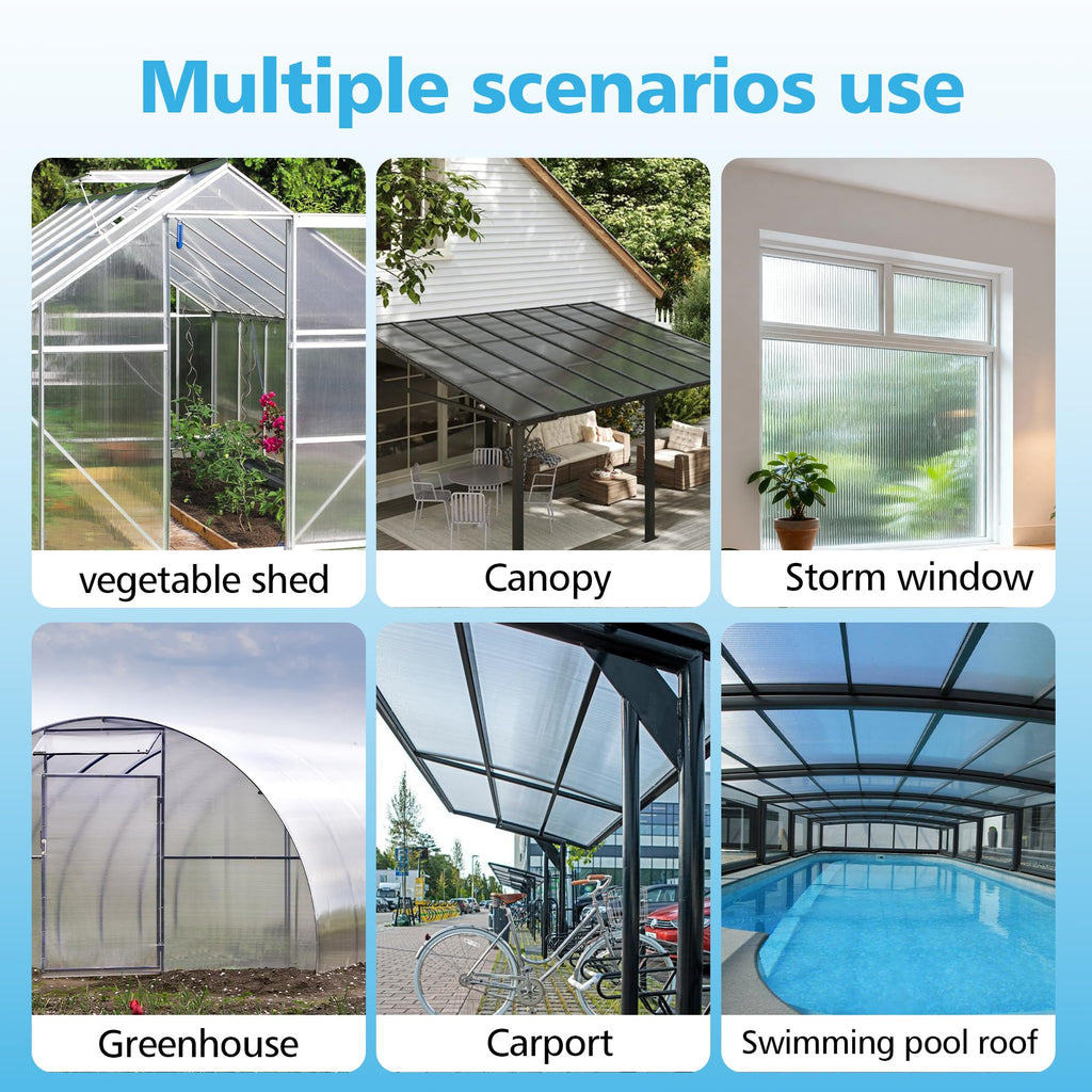 6 Pcs Polycarbonate Greenhouse Panels,4' x 2' x 0.16'' Twin-Wall Plastic roof Panels,Waterproof UV Protected Clear Corrugated Polycarbonate Sheet for All Weather Outdoor Garden Greenhouse Replacement