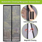 Risareyi Magnetic Screen Door Self Closing, 65 x 70 inches, Black Upgraded Polyester Thicken Mesh Mosquito Net for Patio Door, with Magnets, Keep Bugs Out, with Hook Tape