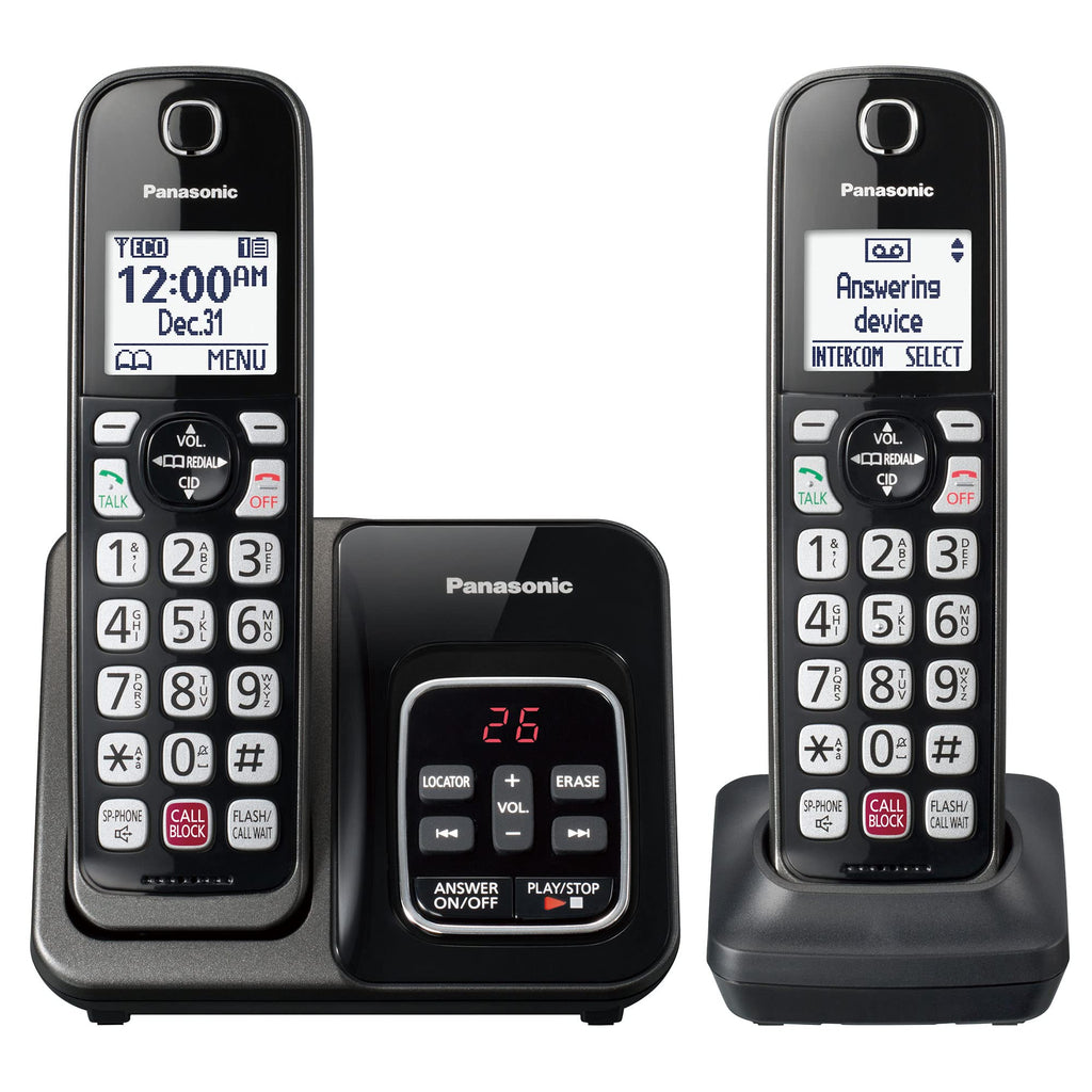 Panasonic Cordless Phone with Answering Machine, 2 Handsets Landline Phone