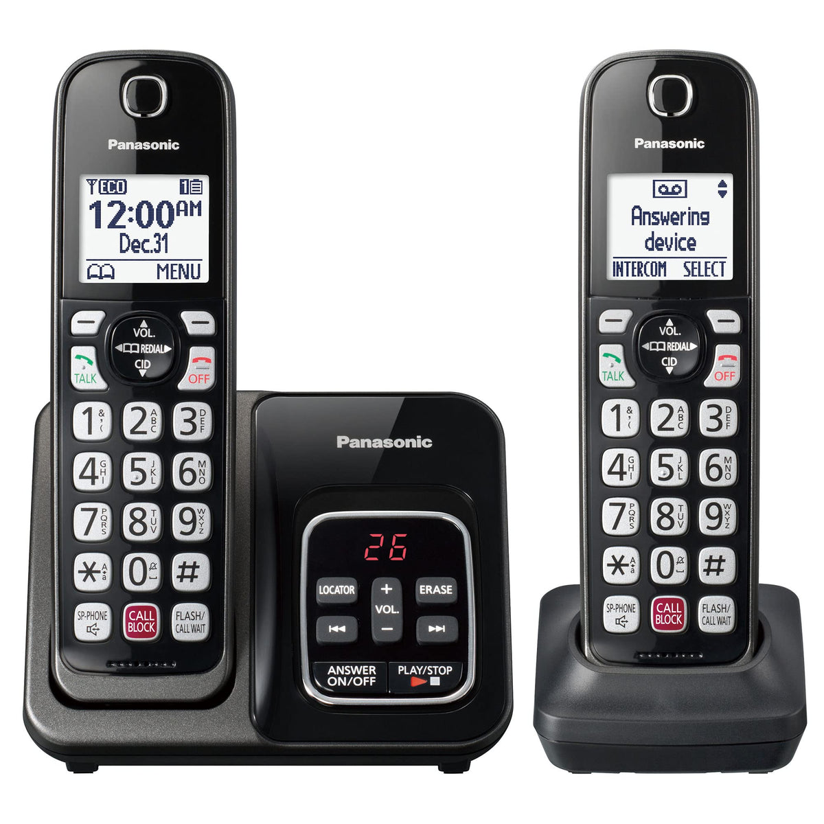 Panasonic Cordless Phone with Answering Machine, 2 Handsets Landline Phone