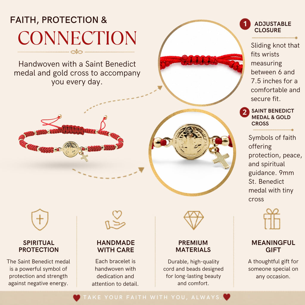St Benedict Medal Red String Adjustable Bracelet for her Pulsera San Benito